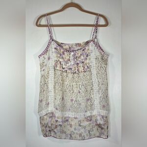 FOR LOVE & LIBERTY X JOHNNY WAS 100% SILK FLORAL LACE TOP.